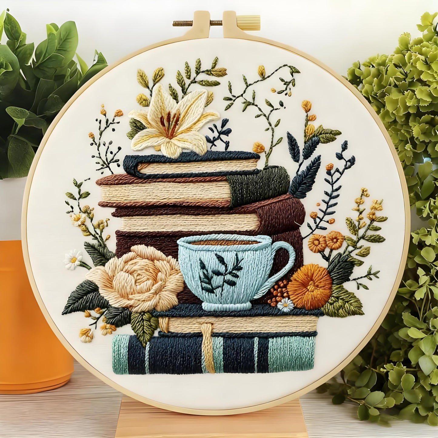 Huacan Flowers Embroidery Kit for Beginners Stamped Books and Flowers Pattern Cross Stitch Kit with Instructions