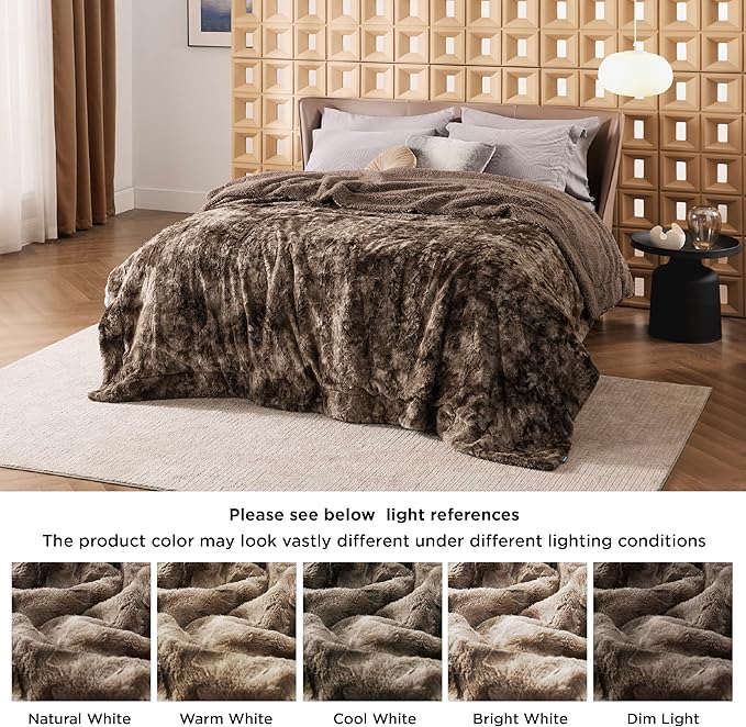 Bedsure Sherpa Blanket Queen Size - Soft, Fuzzy & Fluffy Faux Fur - Warm, Cozy Blanket for Couch, Sofa and Bed, Tie Dye Design, Brown, 90x90 Inches