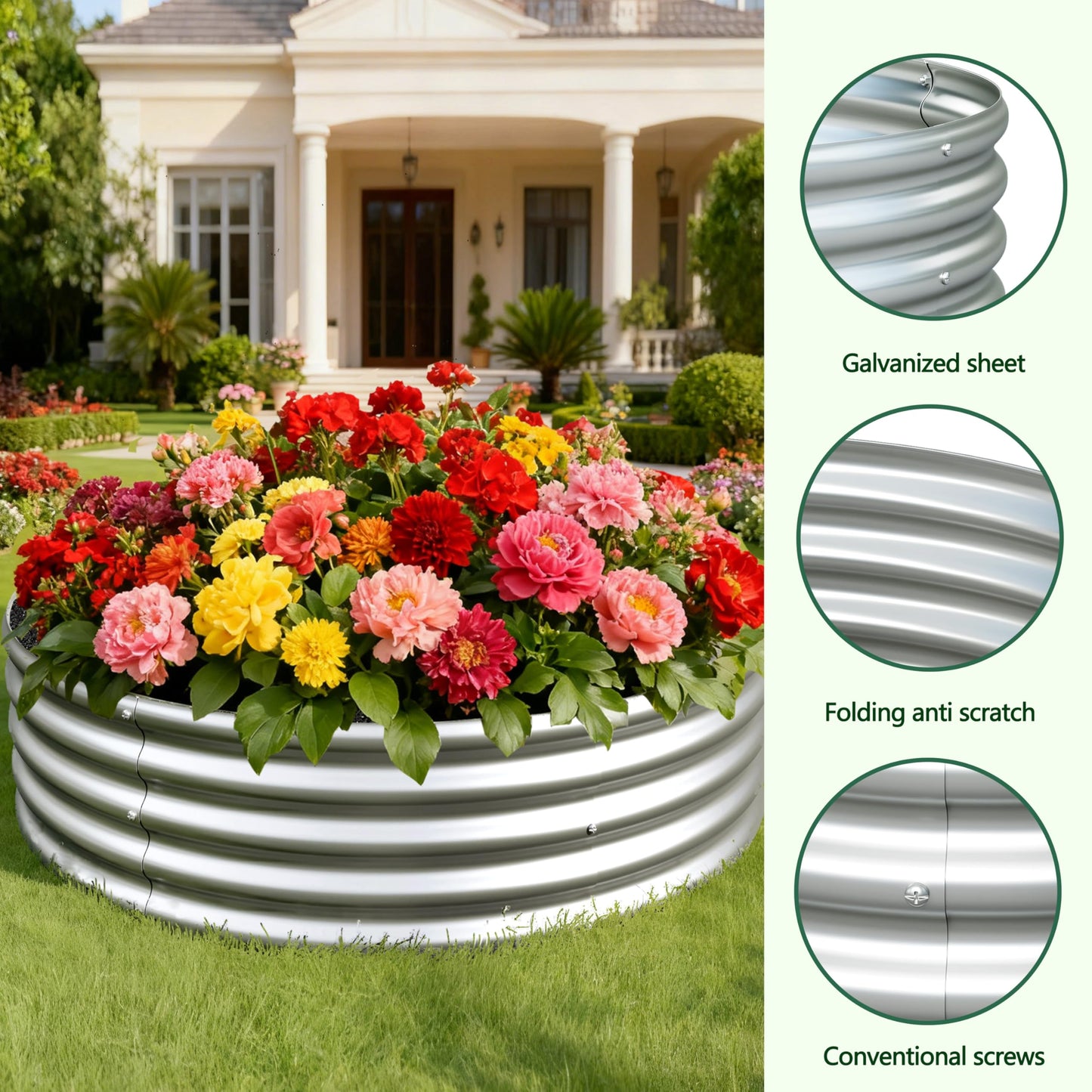 Foxlang 4x4x1ft(2 Pack) Galvanized Round Raised Garden Bed,Outdoor Planter Box Metal Patio Kit Planting Bed for Vegetables Flowers Herb,Silver