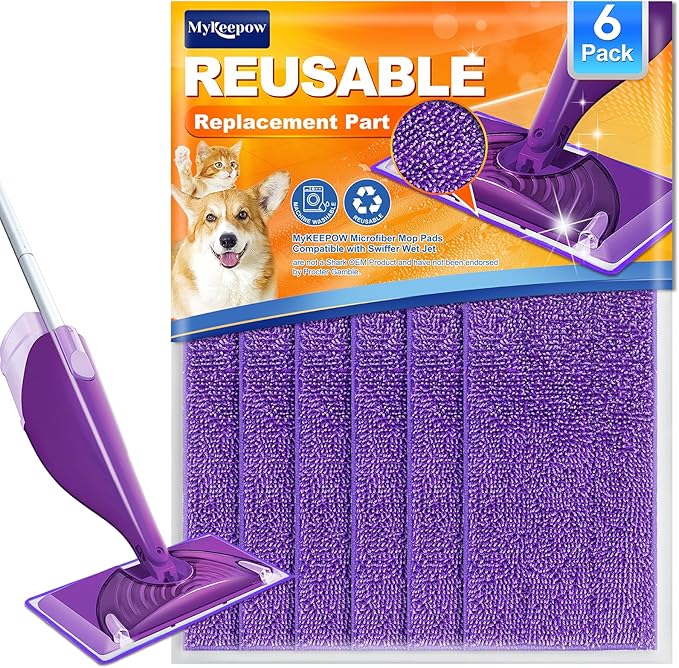 Microfiber Wet Jet Refills Compatible with Swiffer WetJet Mop, 6 Pack, Purple