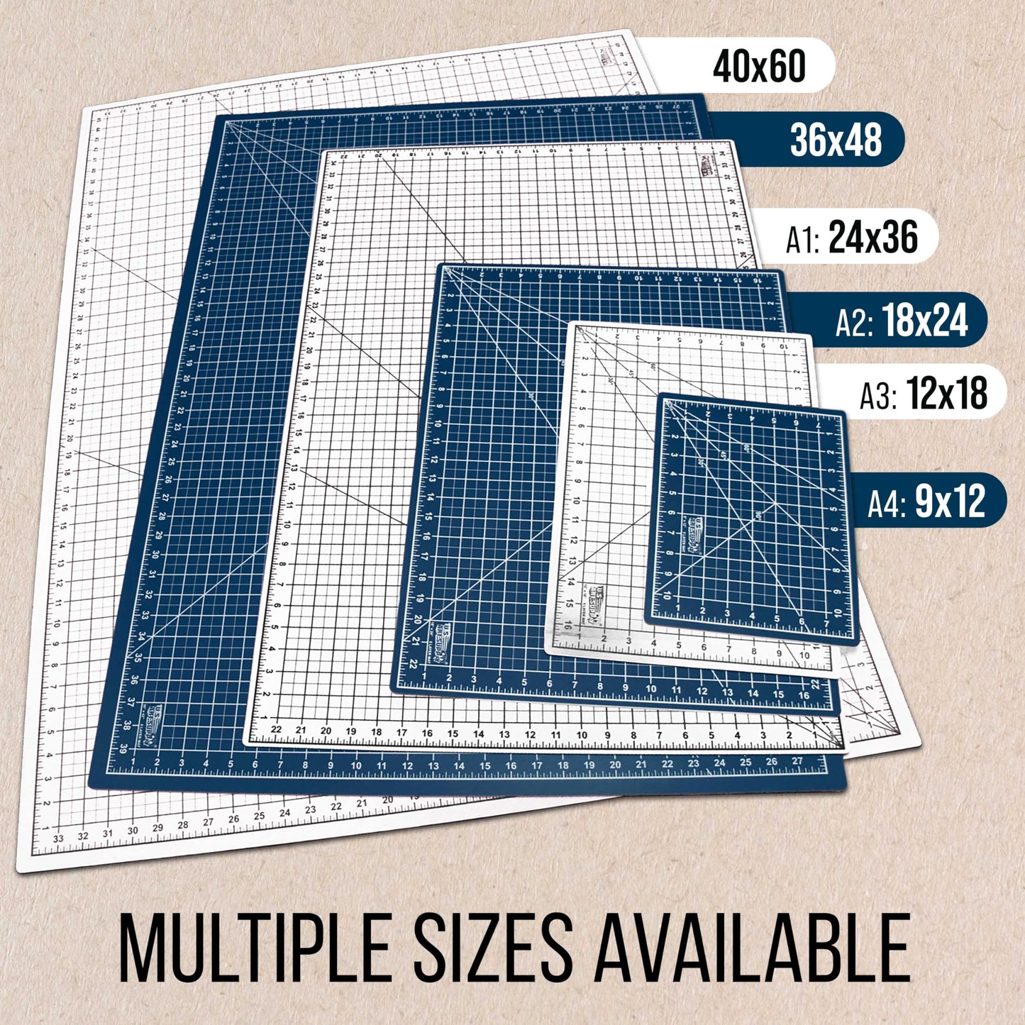 U.S. Art Supply 36" x 48" Self-Healing Cutting Mat 5-Ply - Double-Sided White/Blue Craft Mat, Non-Slip Cutting Mats for Crafts, Sewing, Quilting, Scrapbooking
