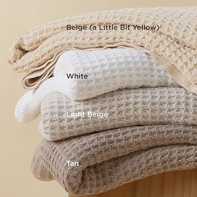 Bedsure 100% Cotton Blanket Twin XL Size for Bed - Breathable and Soft, Waffle Weave Blanket for Summer Spring, Light Beige, 66x90 inches