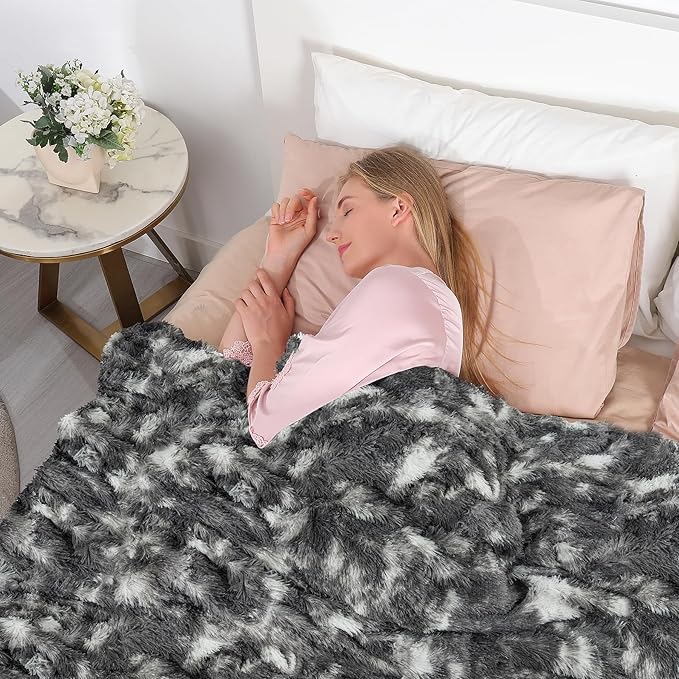 Tuddrom Decorative Extra Soft Faux Fur Blanket Twin Size 70" x 78",Solid Reversible Fuzzy Fluffy Cozy Plush Fleece Comfy Microfiber Blanket for Couch Sofa Bed,Tie Dye Grey