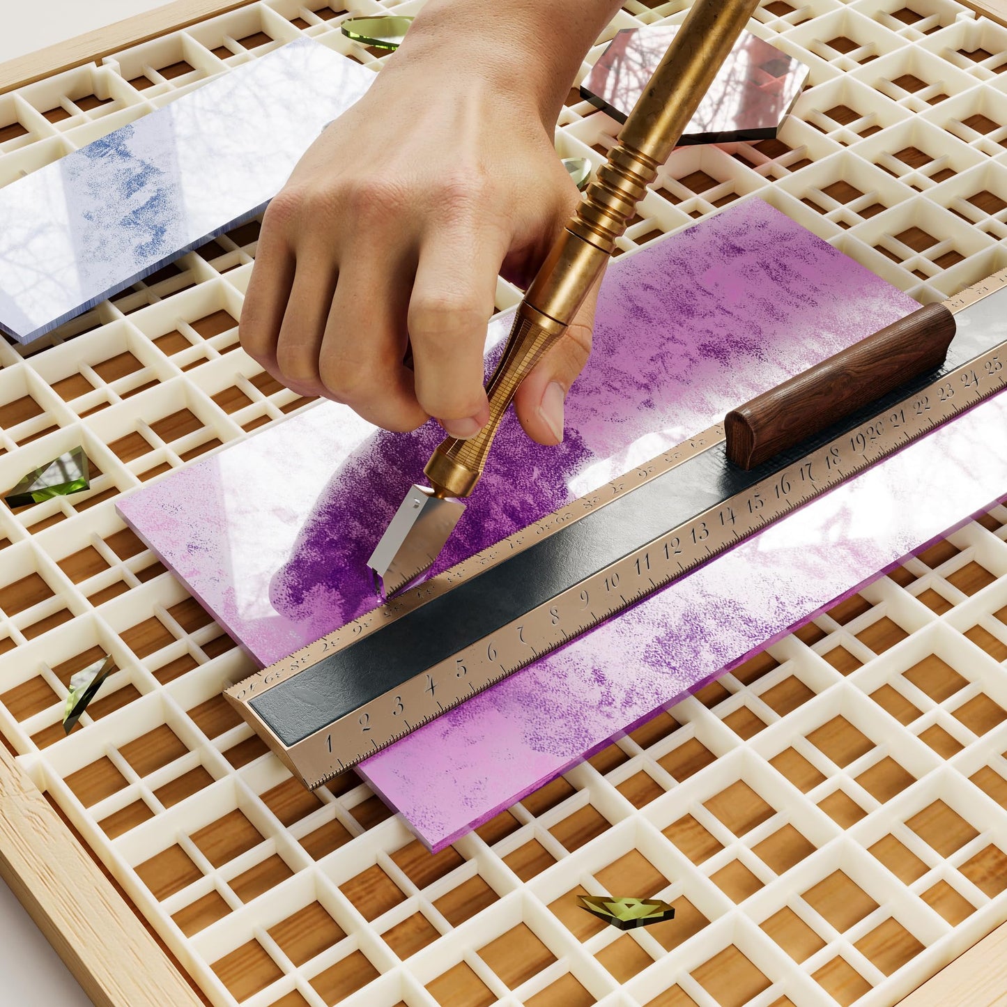 CAMATET 12"x12" Stained Glass Cutting Mat, 2 In 1 Bamboo Stain Cutting Board for Crafting, Stained Glass Tools and Supplies
