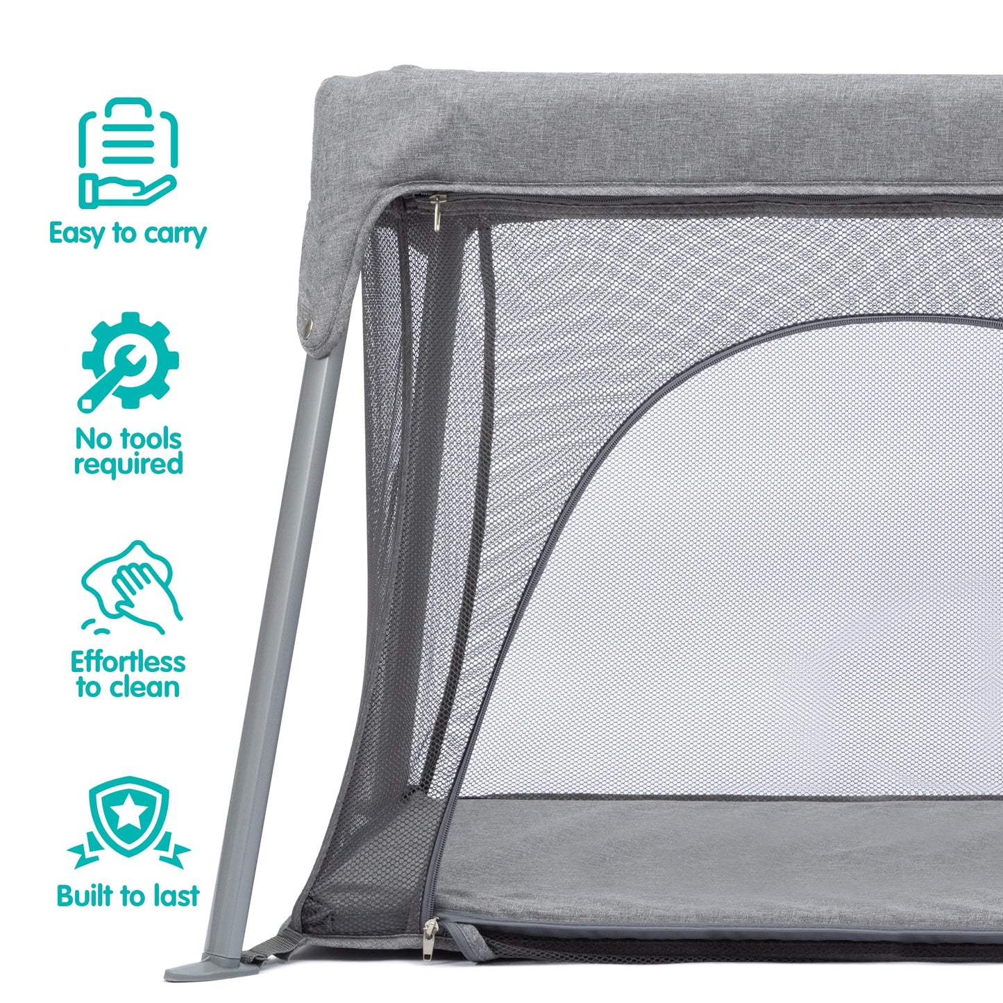CAPAKIDDO Lightweight Travel Crib - Portable Baby Playard，Foldable Play Yard with Zipper Door, No Tools Setup, Compact for On-The-Go