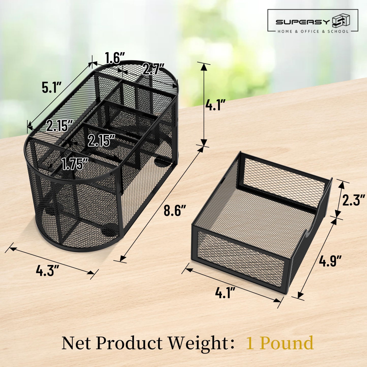 SUPEASY Mesh Desk Organizer, Desk Accessories & Workspace Organizers with Drawers, Pencil Holder for Desk with 9 Compartments for Office Supplies, School, Classroom, 8.6 x 4.3 x 4.1 Inch, Black