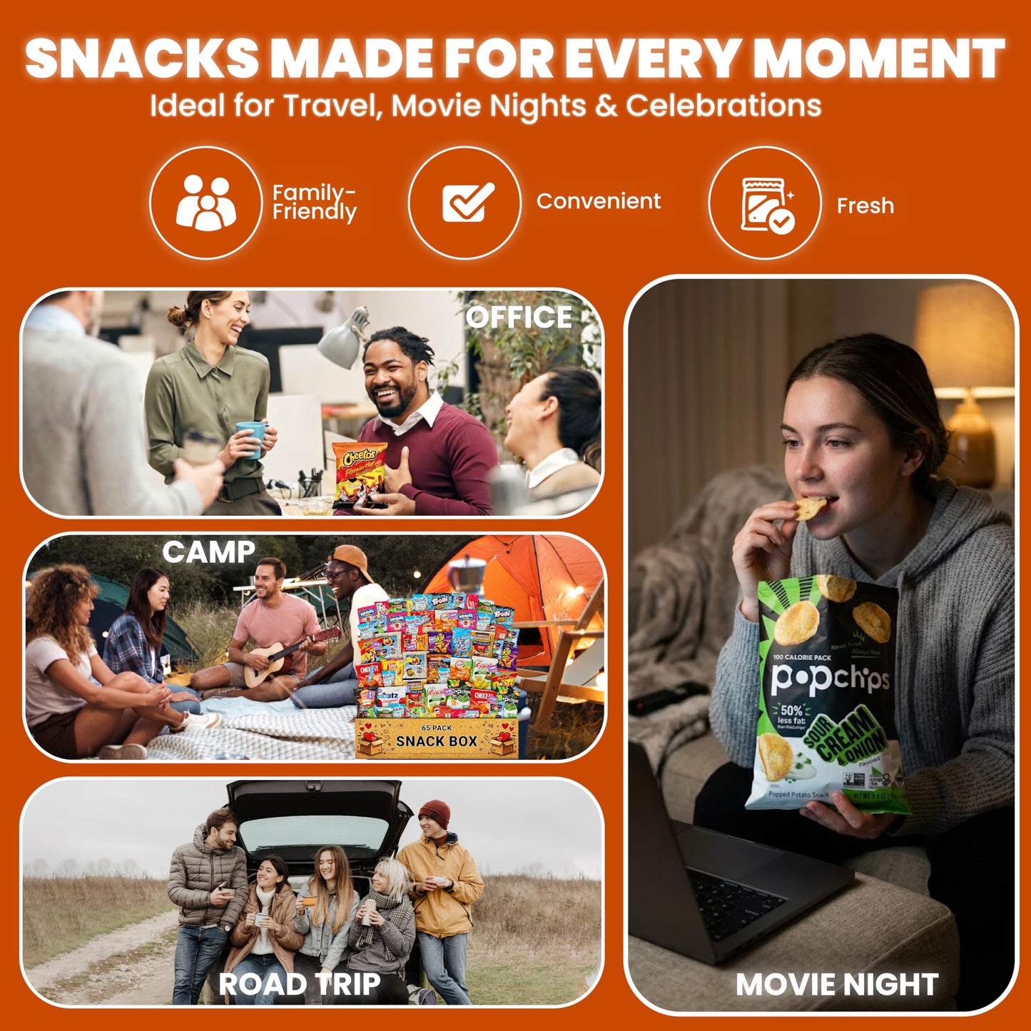Snack Variety Care Package Gift Box, 65 Count Ready To Gift Assorted Snacks With Cookies Chips Bars Popcorn Crackers For Adults Kids Office Break Rooms School Snacks Camp Snack Gift Birthdays Welcome Gifts Get Well Soon Box