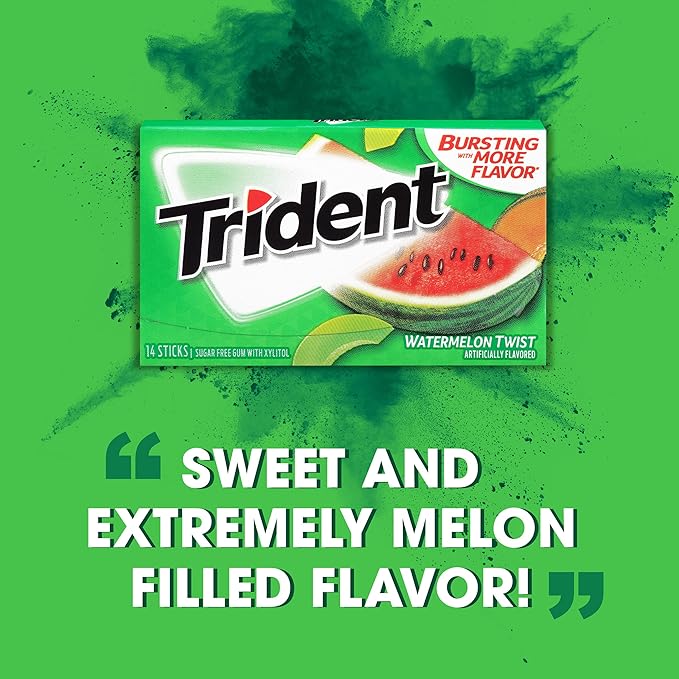 Trident Watermelon Twist Sugar-Free Chewing Gum, 12 Packs of 14 Pieces (168 Total Pieces)
