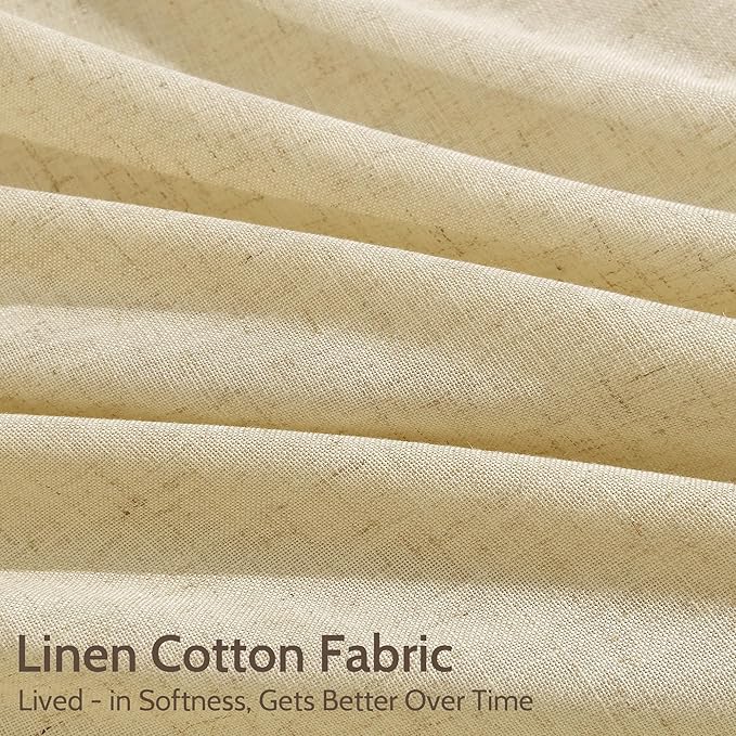 Nanspring Cream Yellow Linen Curtains 102 Inches Long for Living Room Light Filtering Modern Farmhouse Sheer Curtains Back Tab and Rod Pocket Curtain for Bedroom Office 52x102, 2 Panels