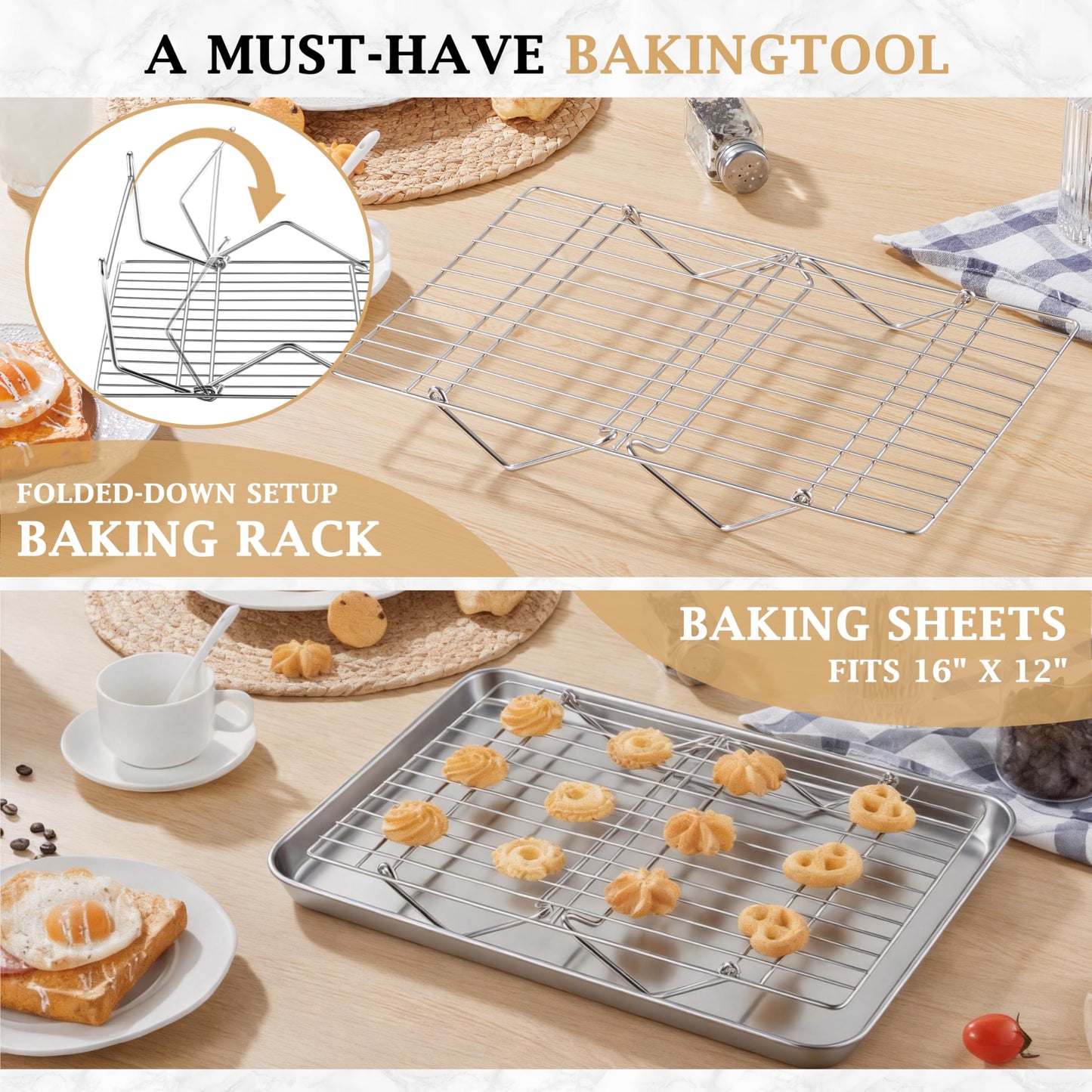 LIANYU Cooling Rack 15"x10", 5-Tier Stackable & Collapsible Stainless Steel Baking Wire Racks for Cooking, Baking, Roasting, Drying, Oven & Dishwasher Safe, Silver
