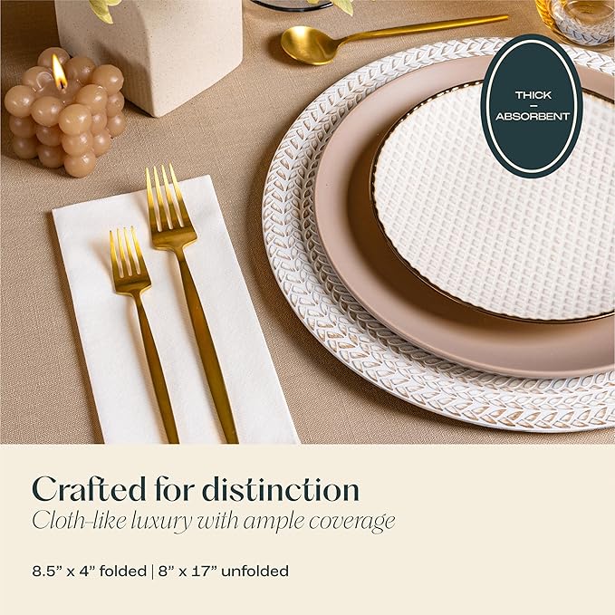 300-pack Servietto Disposable Linen-Feel Guest Towels [8" x 17" ] - Cloth-Like Hand Bathroom Napkins, Made In USA - Soft and Absorbent Paper Napkin for Kitchen, Bathroom, Party, Wedding, Or Event