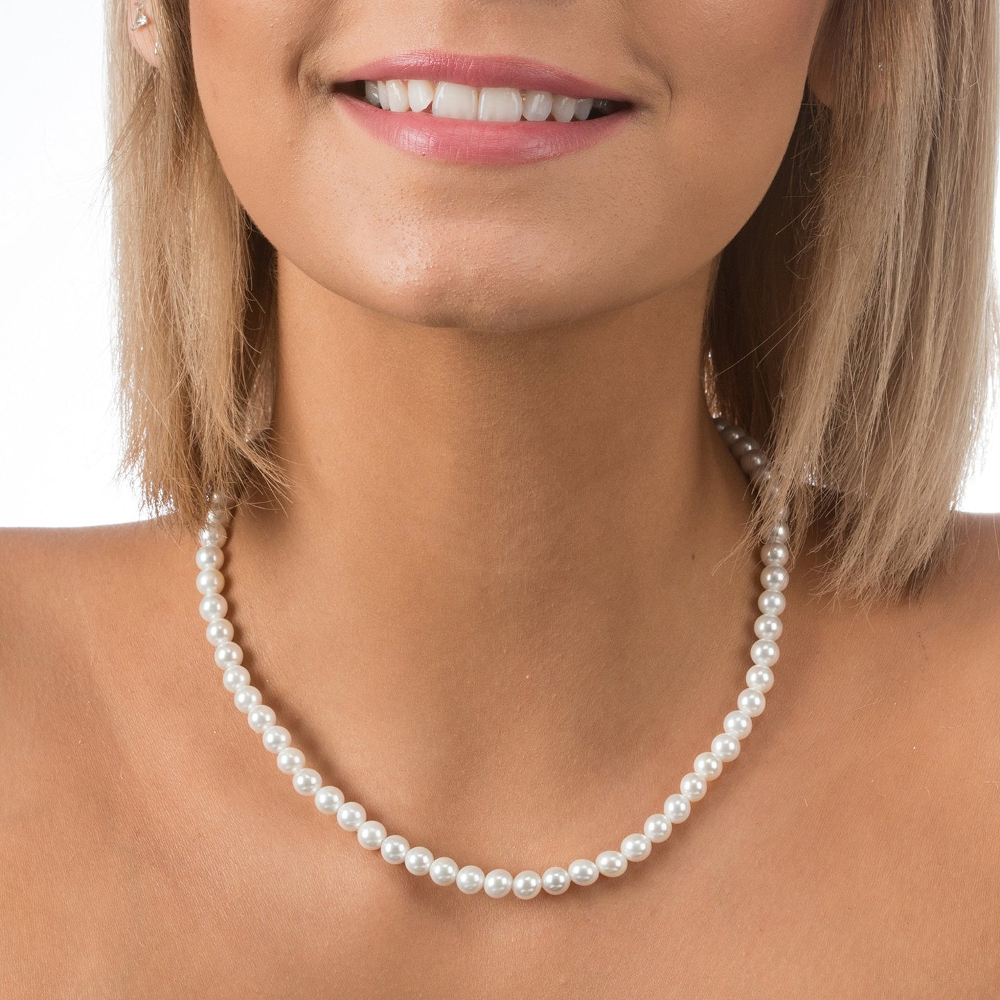 PAVOI Womens 925 Sterling Silver Round White Simulated Shell Pearl Rhodium-Plated-Silver Choker Necklace