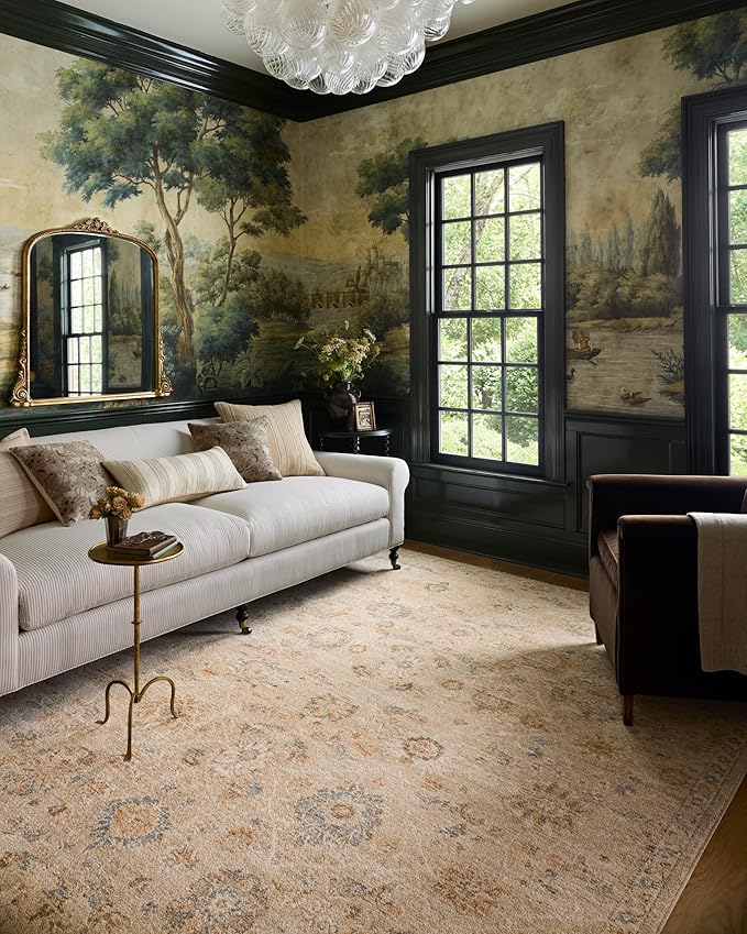 Loloi Chris Loves Julia Palma Collection PLM-11 Natural/Multi 11'-6" x 15'-7" Fringe Area Rug Vintage Style Boho Living Room Bedroom Carpet