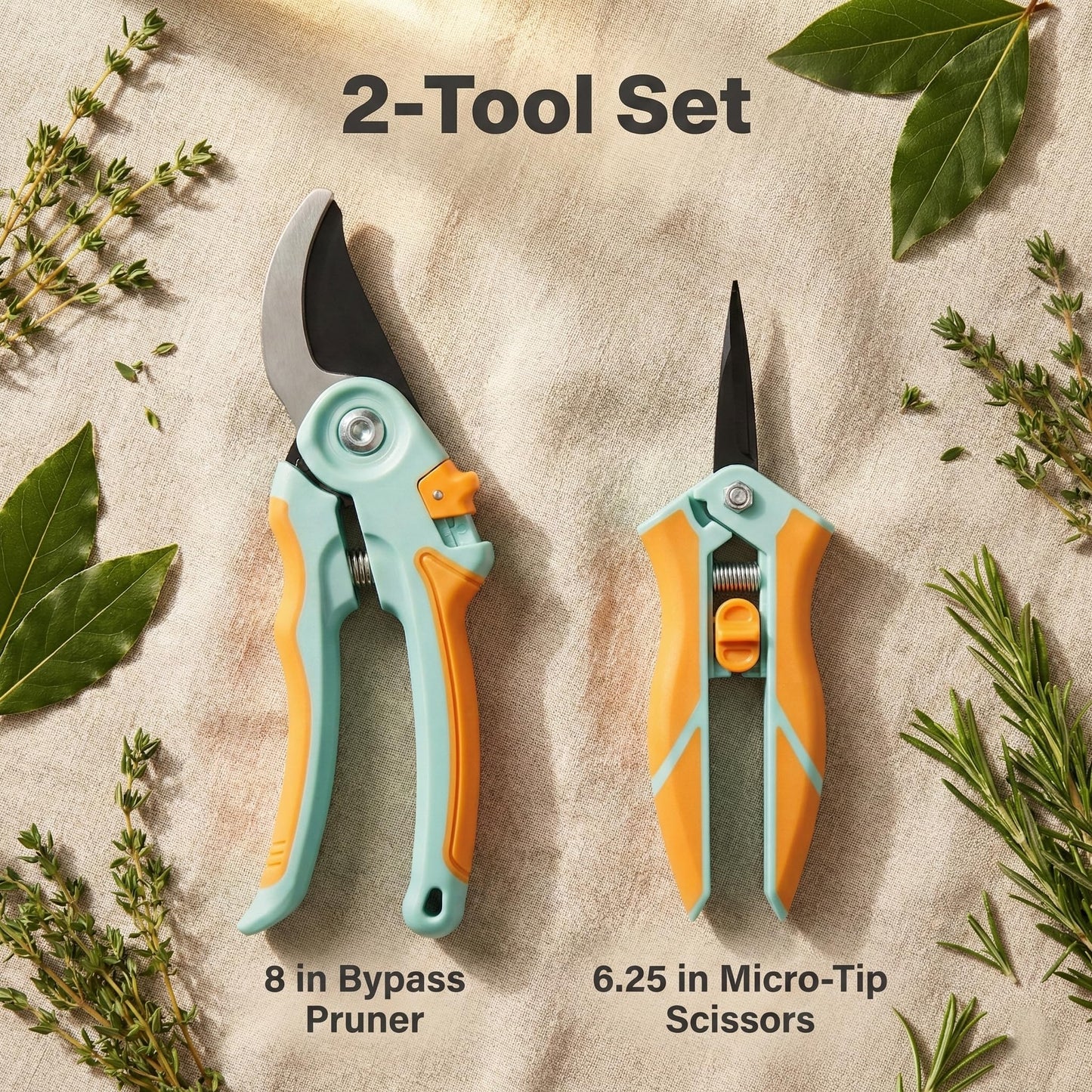 NEXON Garden Pruning Shears 2 Pack, 8" Bypass Hand Pruner & 6.25" Precision Garden Scissors, Professional Garden Clippers for Plants and Flowers