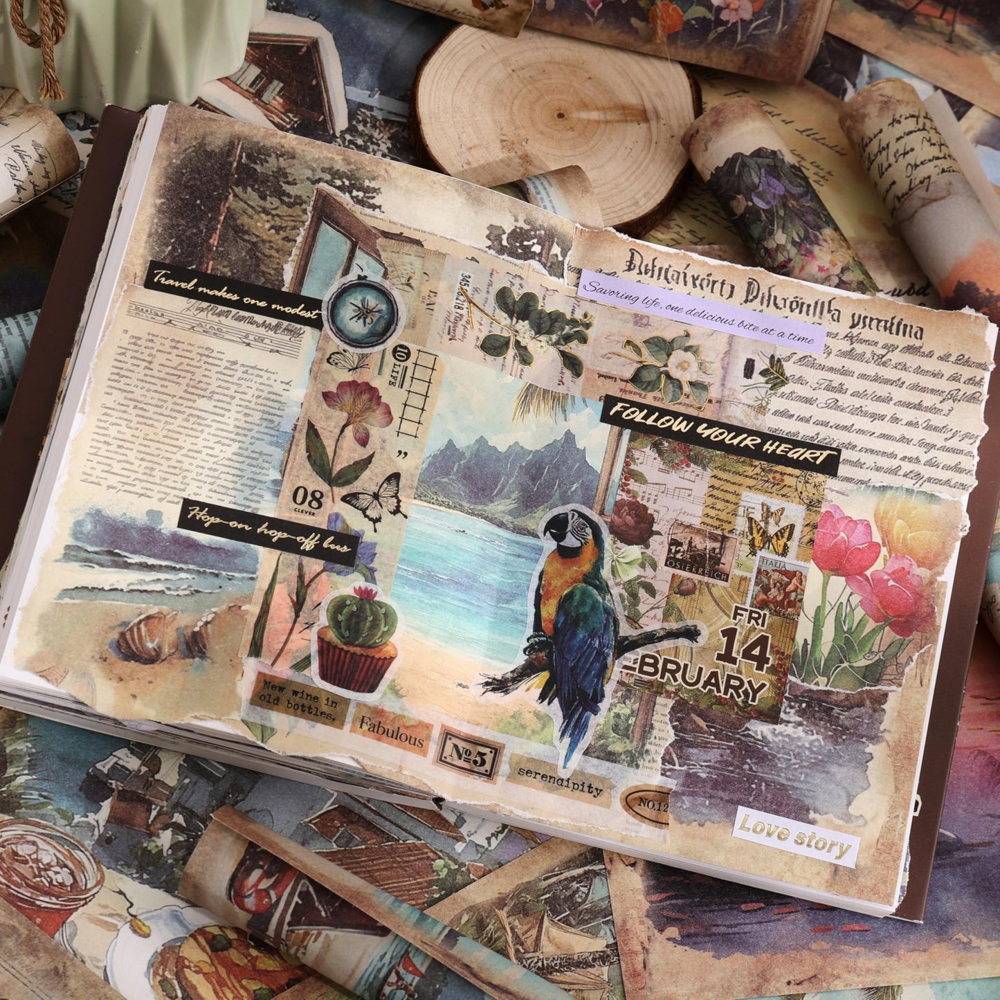 160 Sheets Vintage Scrapbook Paper Set - 8 Nature Impressions Themed Aesthetic Natural Scenery Patterns, Journaling Scrapbooking Supplies Craft Decoupage Papers Kit, for Junk Journals Collage Making