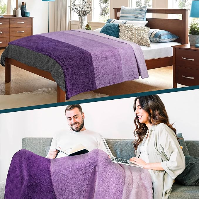 PAVILIA Fluffy Sherpa Throw Blanket Ombre | Gradient Plush, Soft, Fuzzy, Decorative Accent Throw Blanket for Couch Sofa Bed | Cozy Warm Decorative Furry Faux Fur Blanket, 50x60 Inches Purple
