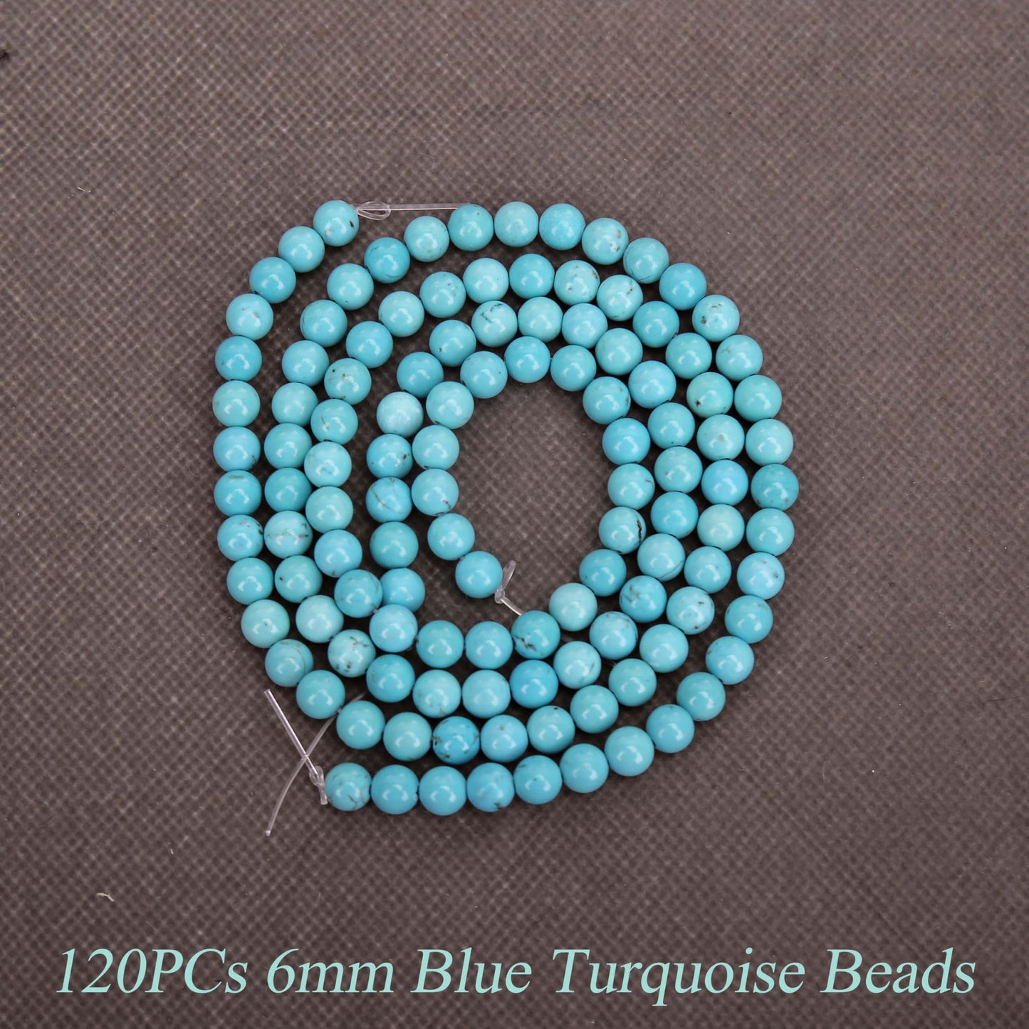 Aurehen Natural Gemstone Beads with Thread Needle Card as Complete Jewelry Making Kit, 120PCS 6mm Genuine Round Loose Energy Stone Spacer Beads, Smooth Healing Crystals for DIY Crafts (Blue Turquoise)