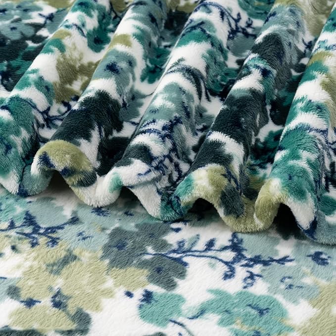 Berkshire Blanket-Classic Heavyweight Soft Printed VelvetLoft® Plush Throw Blanket, Cozy and Fuzzy, Floral Green, 50in x 70in