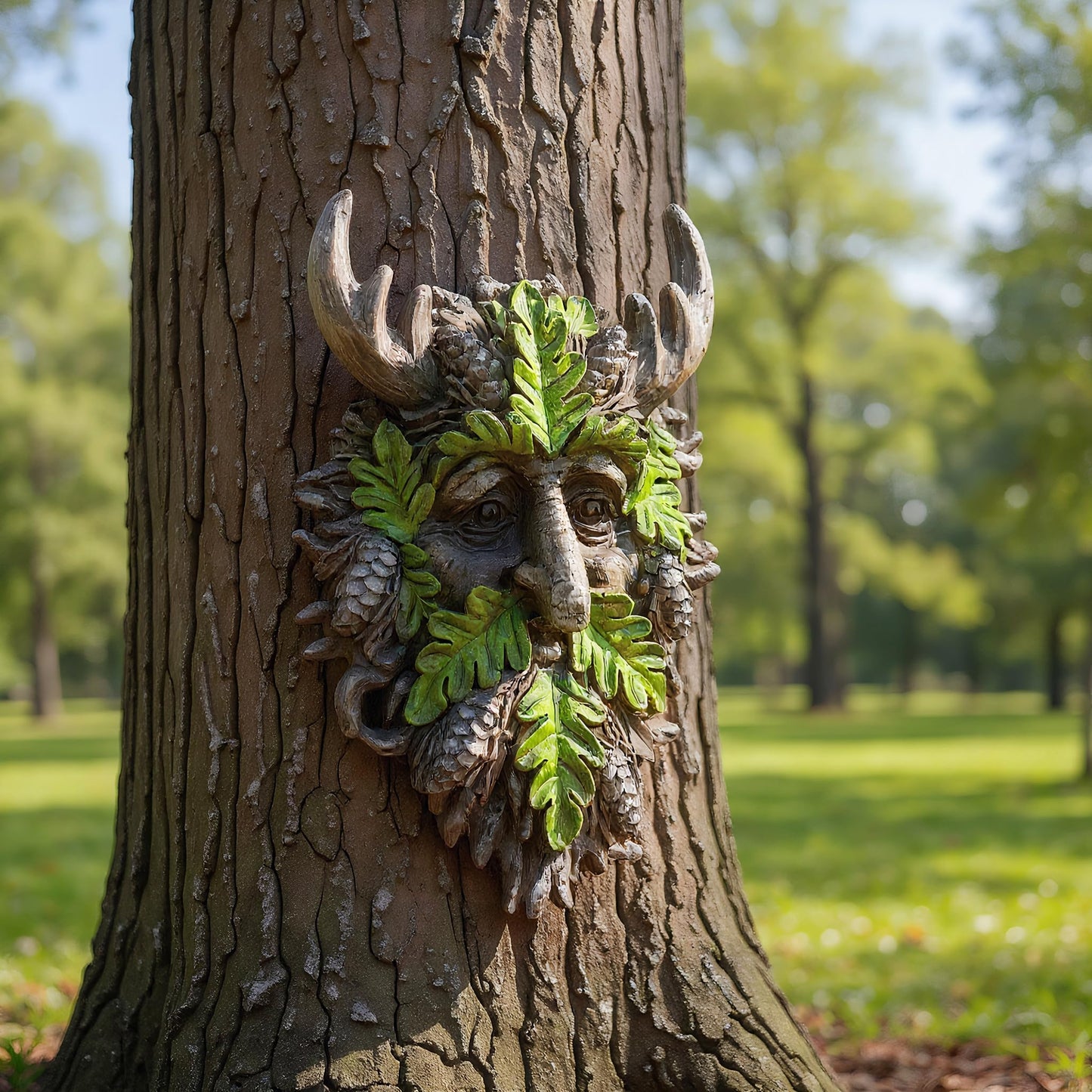 Euiroet 8.3" Real Tree Face Hugger Statue, Garden Outdoor Resin Sculpture with Foliage Features, Fairy Elve Accent Yard Art, Halloween Trees Decorations Outdoor Wall Mounted Statue