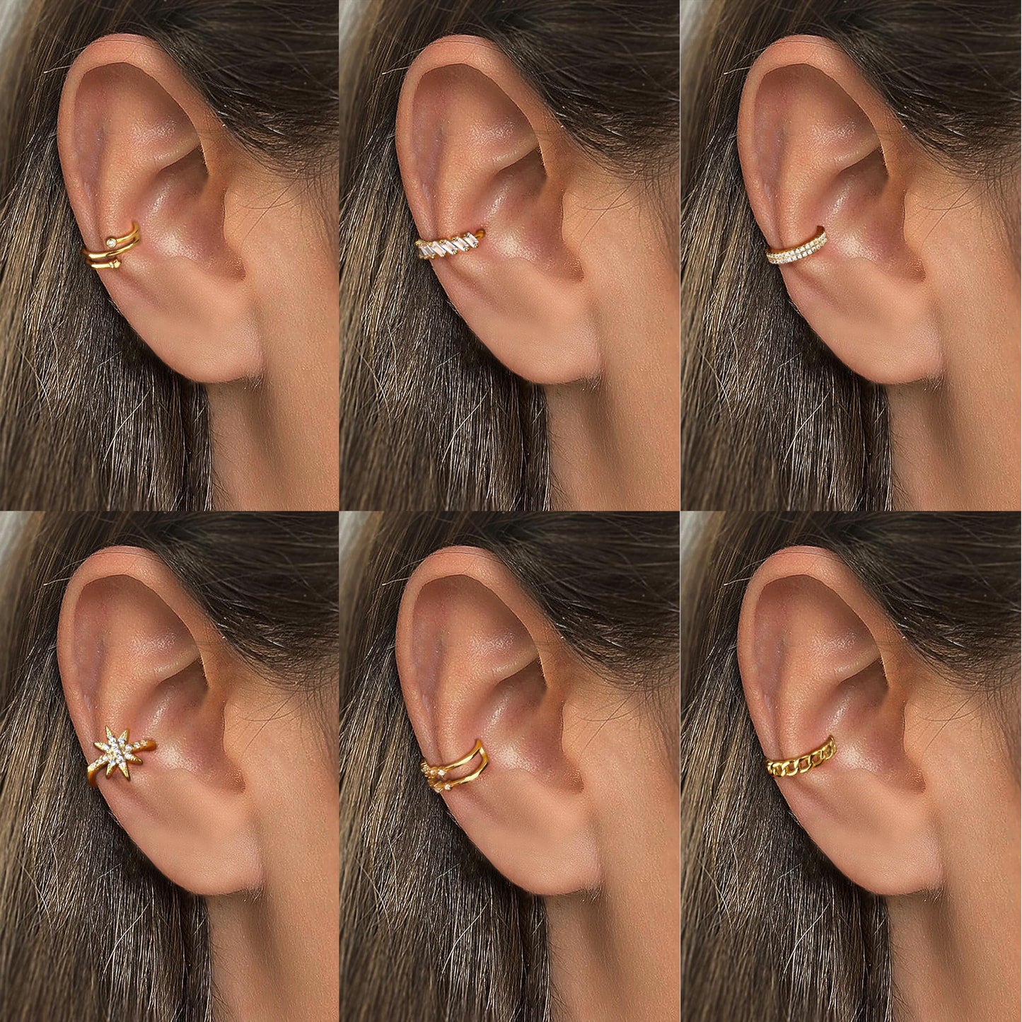 Dochais 9Pcs 14K Gold Plated Ear Cuff Earrings - Non Pierced Clips, Cartilage, Fake Cuffs (12pcs-Gold)