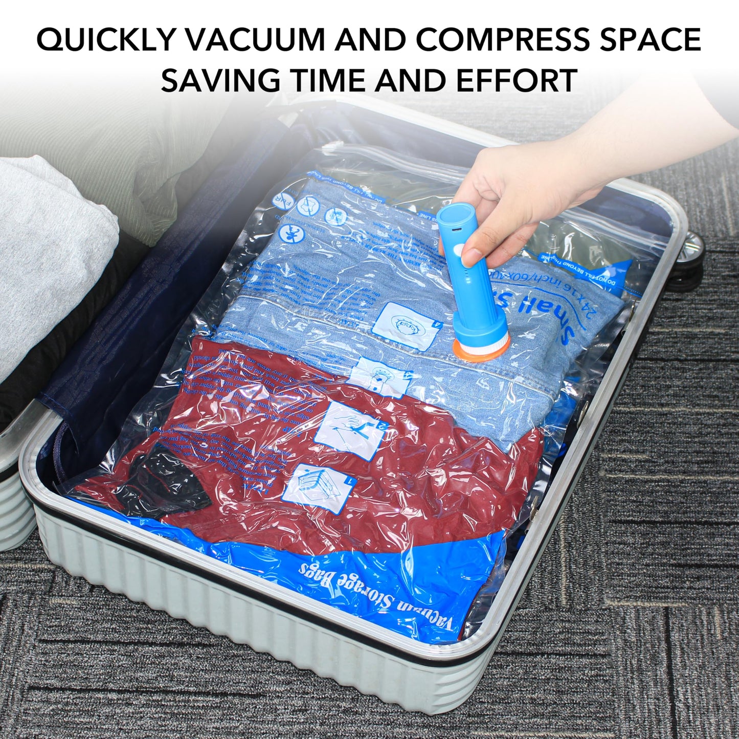 16 Pack Vacuum seal bags for clothing With Coldless Pump, Vacuum Storage Bags,Space Saver Sealer Bags, Pillows, Comforters, Blankets, Bedding,Travel,