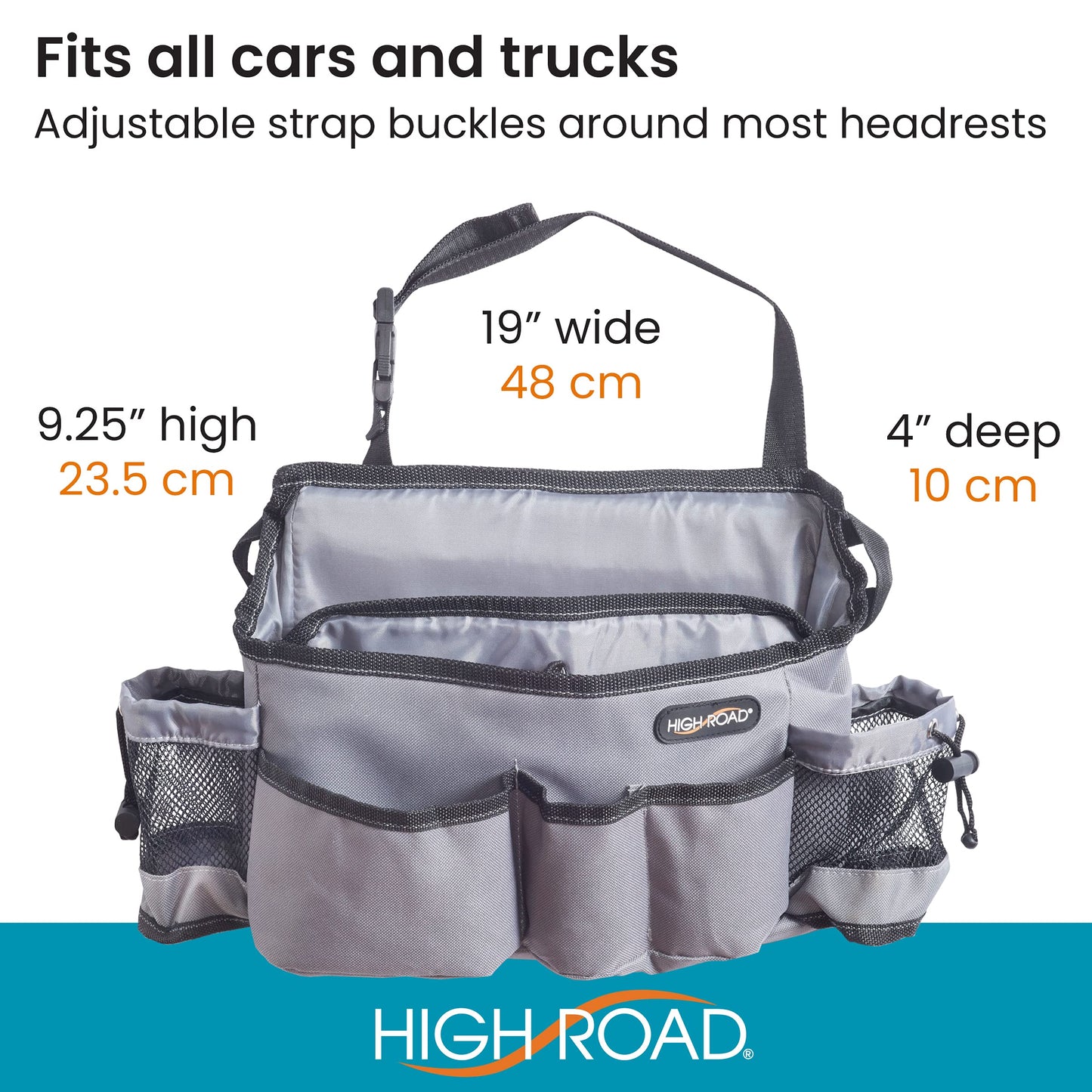 High Road SwingAway Front Seat Car Organizer for Daily Driving Essentials with Side Bottle and Cup Holders