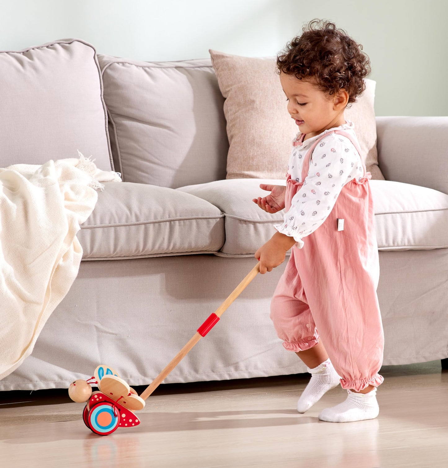 Award Winning Hape Butterfly Wooden Push and Pull Walking Toy, L: 6.3, W: 5.8, H: 22.2 inch, Red