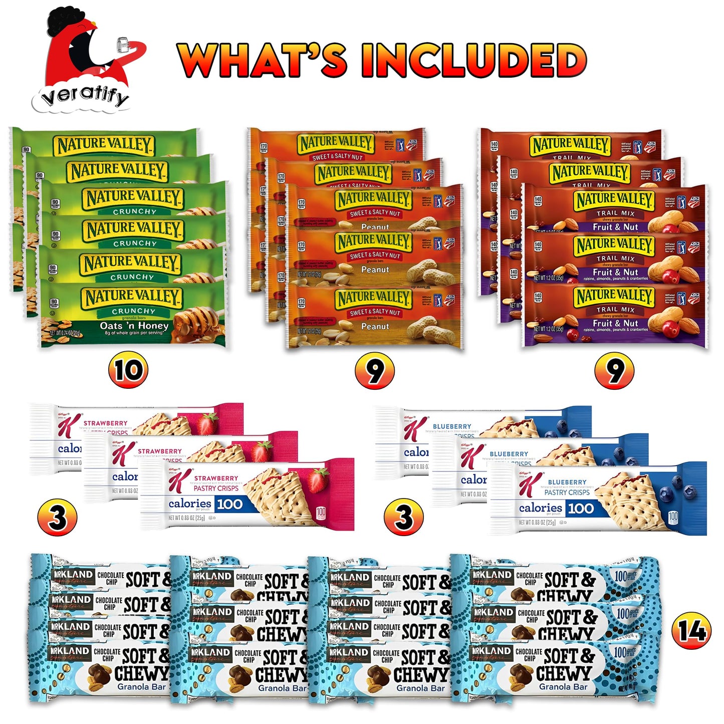 Veratify Healthy Mixed Snack Box (66 Count) Snacks Gift Basket Granola Bars Bulk Variety Grab and Go Men Women Adults Office Work Travel Employee Appreciation School College