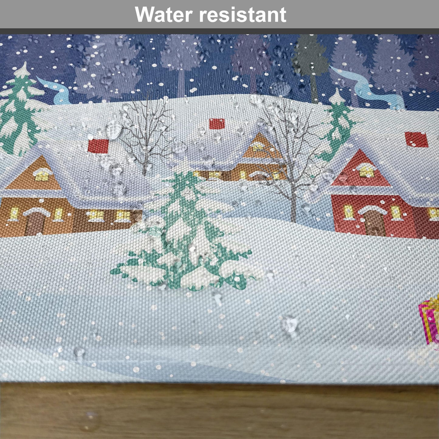 Ambesonne Christmas Place Mats Set of 8, Winter Season Snowman Xmas Tree Santa Sleigh Moon Present Boxes Snow and Stars, Washable Fabric Placemats for Dining Table, Placemat 8 pcs, White Blue