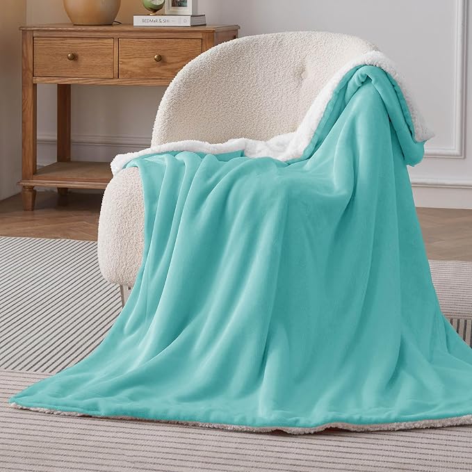Bedsure Sherpa Fleece Throw Blanket for Couch - Thick and Warm, Soft Fuzzy Plush Throw Blanket for Winter, Light Teal, 50x60 Inches