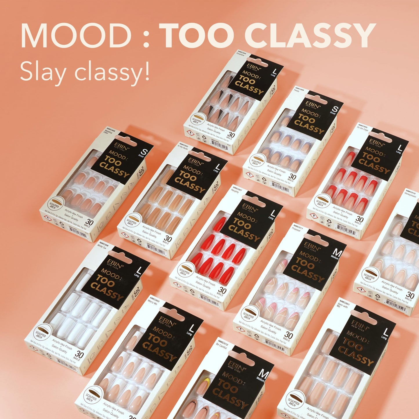 MOOD: TOO CLASSY Press On Nails - Bare with Me | Trendy Long Coffin Shape | Salon Acrylic Finish, Kit Includes 30 Nail Tips, Mini Glue, Adhesive Tabs, Nail File, Cuticle Stick, Prep Pad