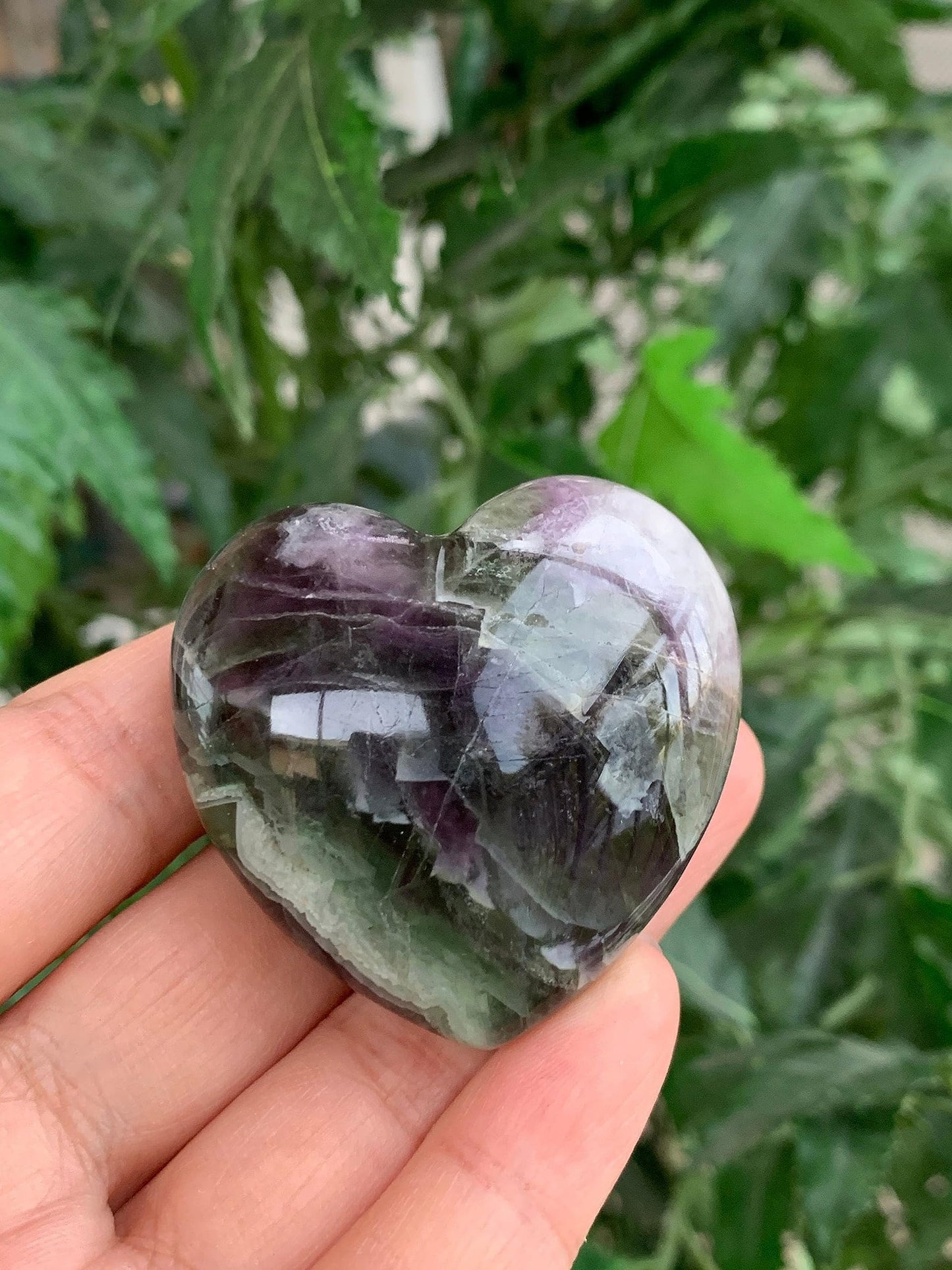 GAF TREASURES Rainbow Fluorite Gemstone Hearts, Polished Rainbow Fluorite Puffy Hearts, Rainbow Fluorite Crystal Palm Stone, Rainbow Fluorite Healing Crystal Hearts (1 Heart)