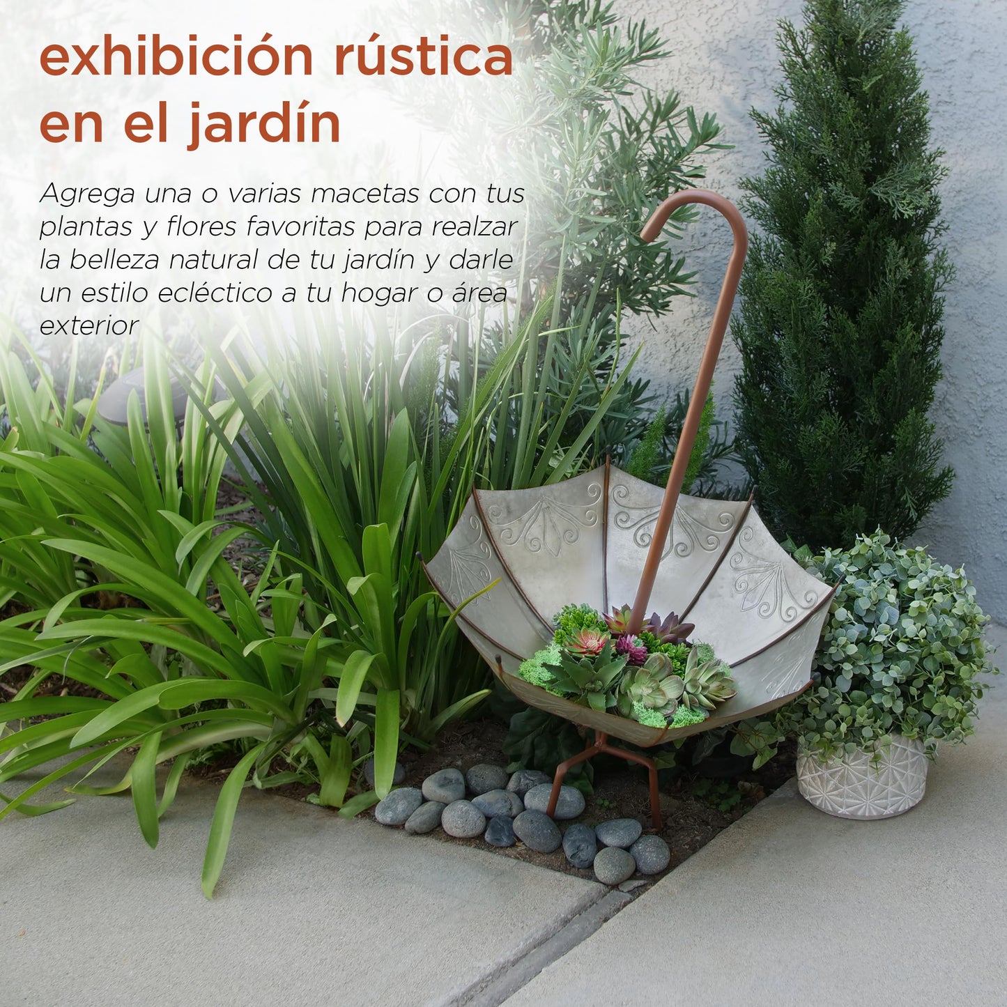 Alpine Corporation 36" Tall Outdoor Rustic Upside Down Umbrella Garden Stake and Planter