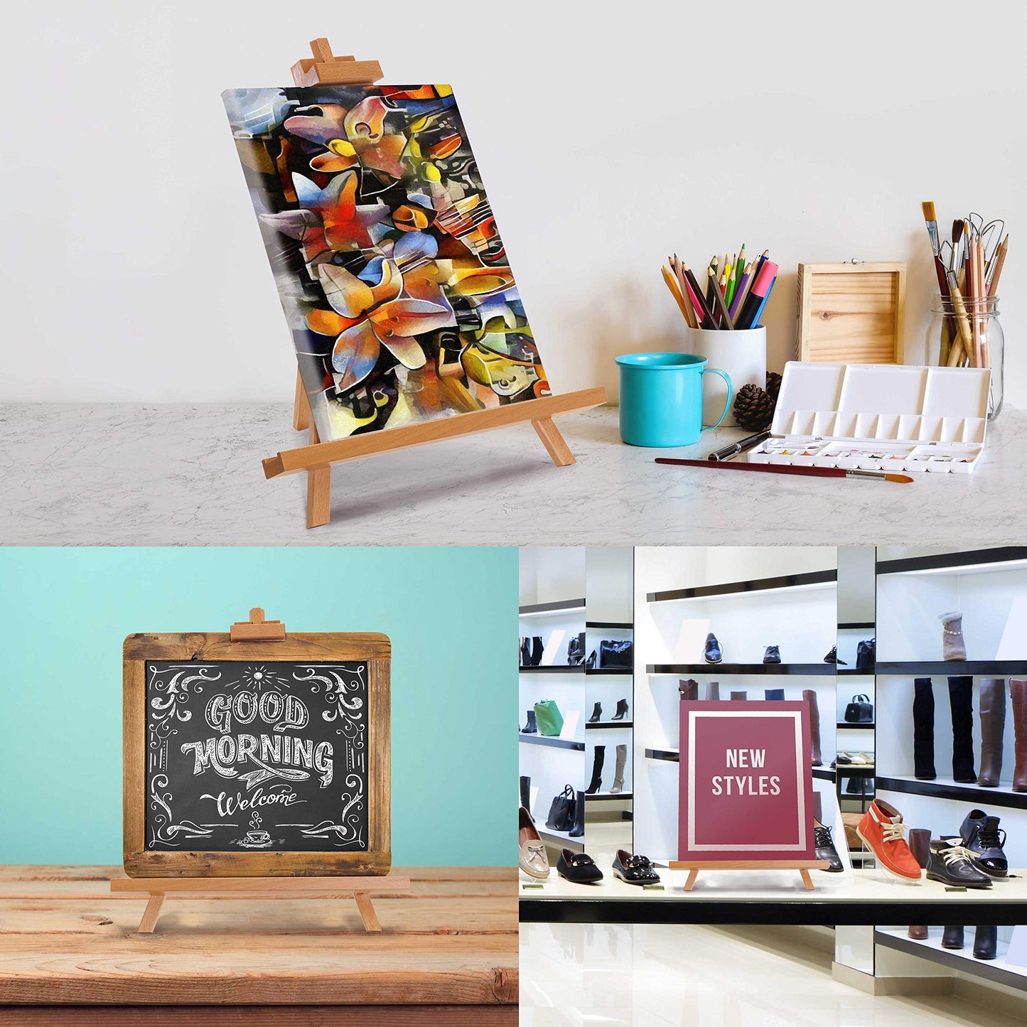U.S. Art Supply 31" High Wood Studio Tabletop Easel - Adjustable Artist Tripod, Holds Up to 27" Canvas, Folding A-Frame Artist Display Stand - Table Top Easel for Painting