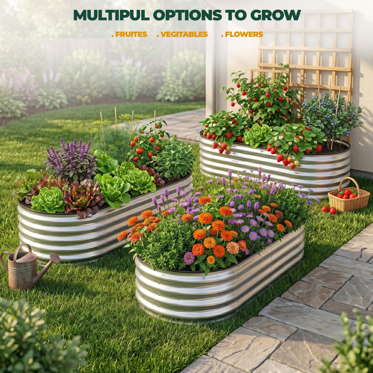 Utopia Home Galvanized Raised Garden Bed, 4x2x1 Ft Lightweight Planter Boxes Outdoor with Easy Assembly, Large Garden Bed for Vegetables, Fruits, Flowers, Silver, Pack of 2