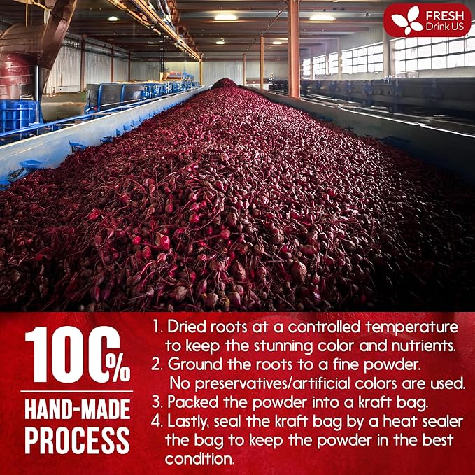 FreshDrinkUS, Premium 20oz Beet Root Powder, 100% Natural and Pure from Beet Root, Beetroot Powder Perfect for Smoothies, Energy Booster, Soups and Sauces. No Additives, No Gluten, No Sugar, Vegan