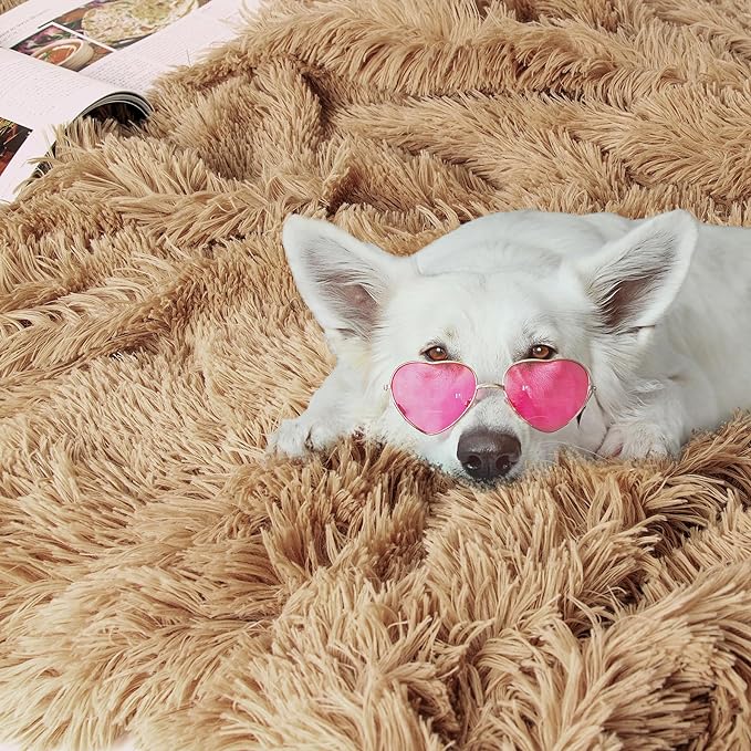 Tuddrom Decorative Extra Soft Faux Fur Blanket Queen Size 80" x 90",Solid Reversible Fuzzy Fluffy Cozy Plush Fleece Comfy Microfiber Fur Blanket for Couch Sofa Bed,Camel