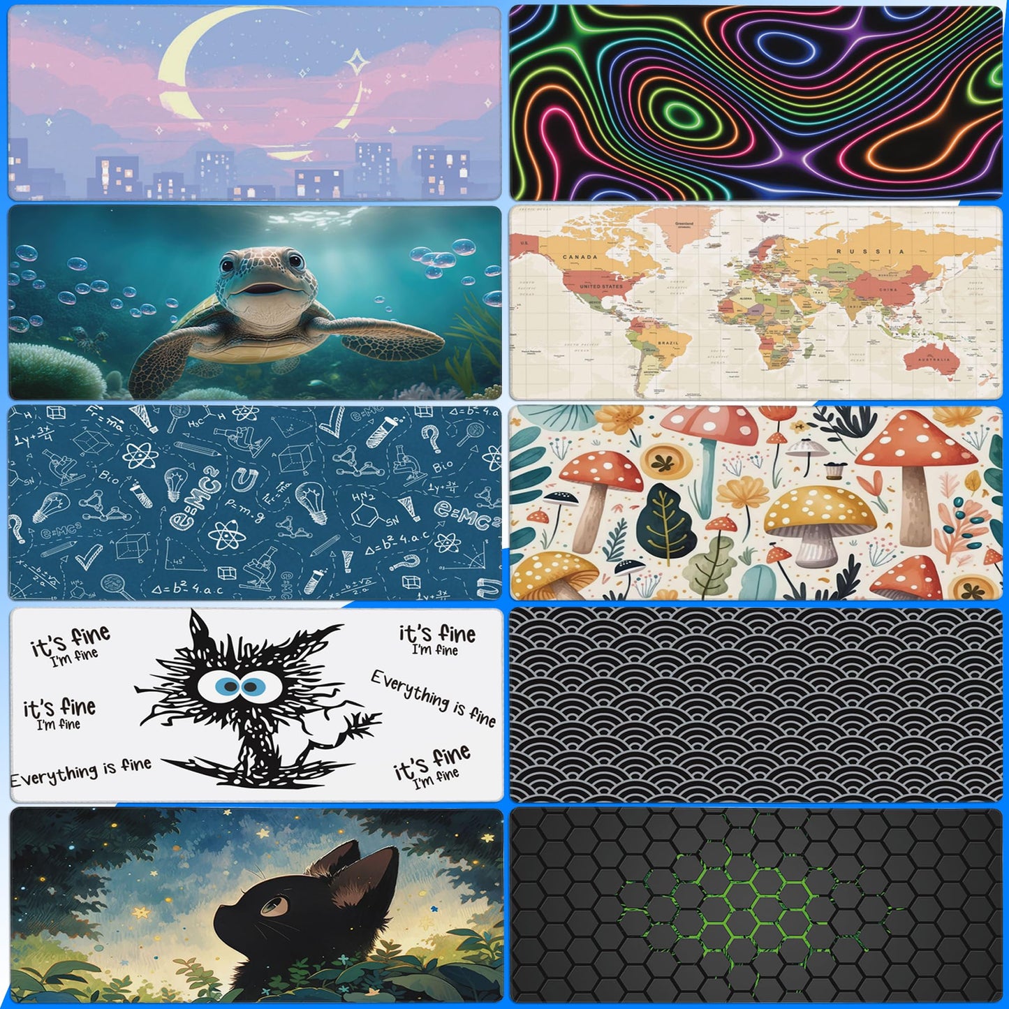 Desk Pad, Green Honeycomb Science Technology Extended Gaming Mouse Pad Large, 35.4"x15.7" Big Mouse Pad with Non-Slip Base and Stitched Edge, Long Computer Keyboard Mouse Mat for Home Office Work