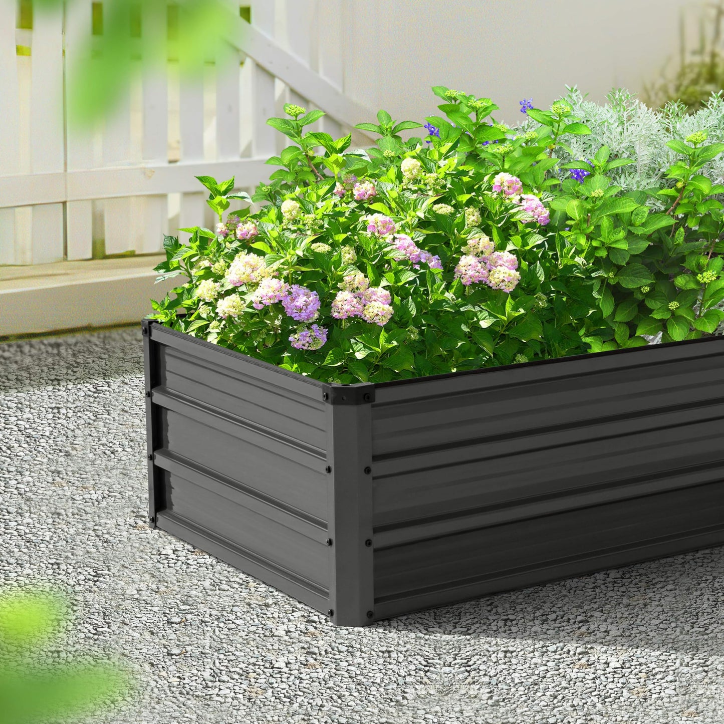 NUU GARDEN Rectangular Galvanized Raised Garden Bed for Gardening Elevated Planting Metal Planter Box Outdoor Patio Planting Bed for Vegetables Flowers Herb, Dark Gray