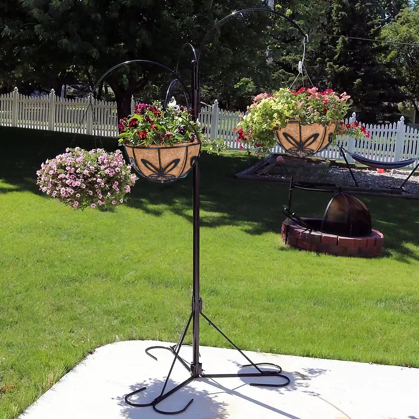 VICHOCCA Hanging Planter with Coco Coir Basket Liner - Round Wire Plant Holder for Outdoor Lawn Patio Balcony Garden Deocr, Butterfly Pattern Outside 10 Inch Plants Pot, 2 Pack