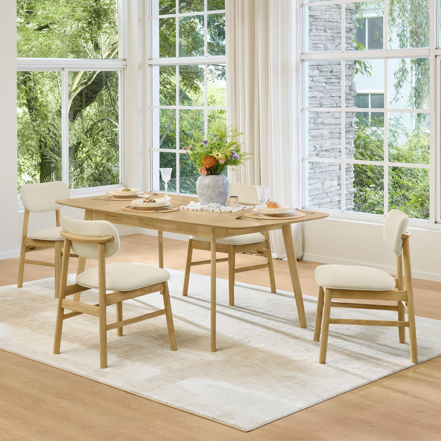 CHITA 59"-75" Extendable Dining Room Table for 4-6, Modern Wood Dining Table for Small Spaces, Kitchen, Space Saving Hidden Leaves, Solid Rubberwood Frame, Oak Veneer