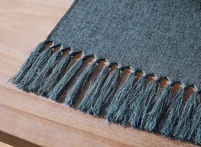 ZeeMart Blue Table Runners 90 Inches Long, Burlap Linen Style Rustic Farmhouse Table Runner, Long Boho Dining Table Runner, 13x90 Inches, Blue