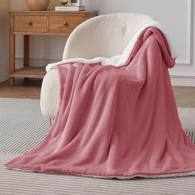 Bedsure GentleSoft Sherpa Fleece Throw Blanket for Couch - Thick and Warm, Soft Fuzzy Plush Throw Blanket for Winter, Dusty Rose, 50x60 Inches