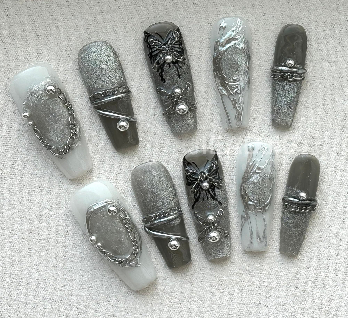 JIEADJIE Press On Nails (100% Handmade),Mid-Length Version,Handmade Painted Nail Art by Nail Technician,Luxury (Black Butterfly, Medium)
