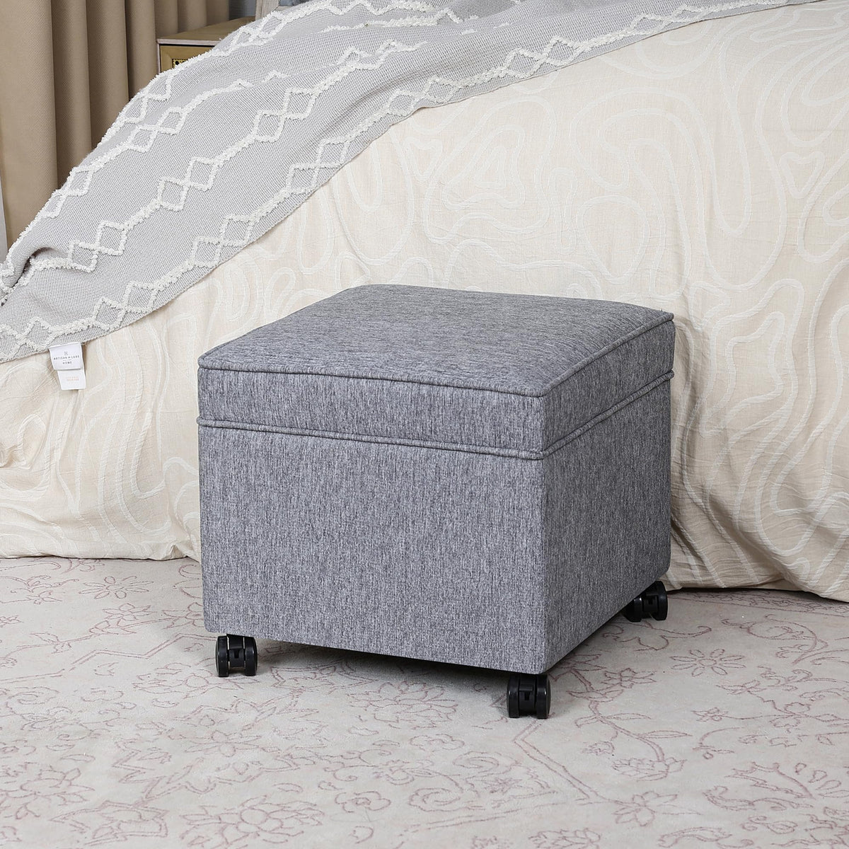 17.5 Inch Square Storage Ottoman with Wheels