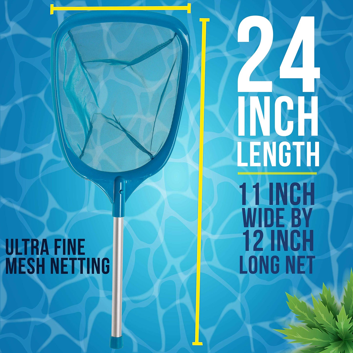 U.S. Pool Supply Professional Spa, Hot Tub, Pool Hand Leaf Skimmer Net with Aluminum Pole - Deep Ultra Fine Mesh Netting Bag Basket, Clean The Finest Debris - Pond Small Kid Kiddie Inflatable Pool