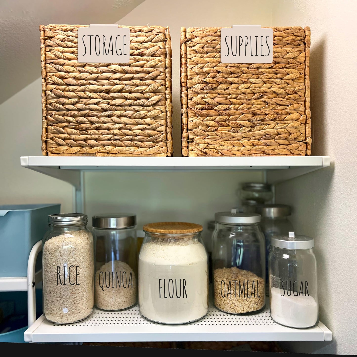 Hygge & Sage: Metal Non-Slip Basket Labels Clip On for Storage Bins, or Wire Racks | Includes 8 Labels, 8 Non-Slip Pads, and 1 Free Marker (Cream)