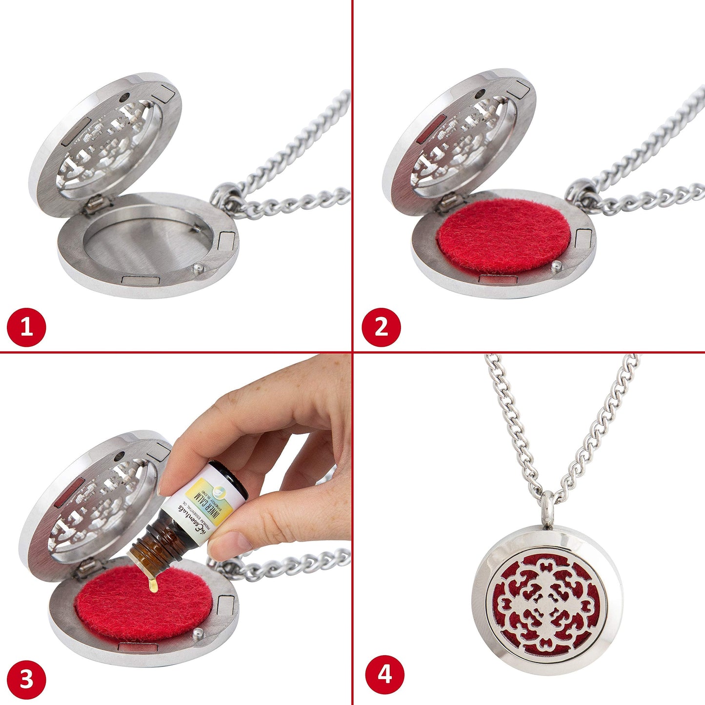 Wild Essentials Cross Essential Oil Diffuser Necklace, Stainless Steel Locket Pendant with 24 inch Chain, 12 Color Refill Pads, Customizable Color Changing Perfume Jewelry for Aromatherapy