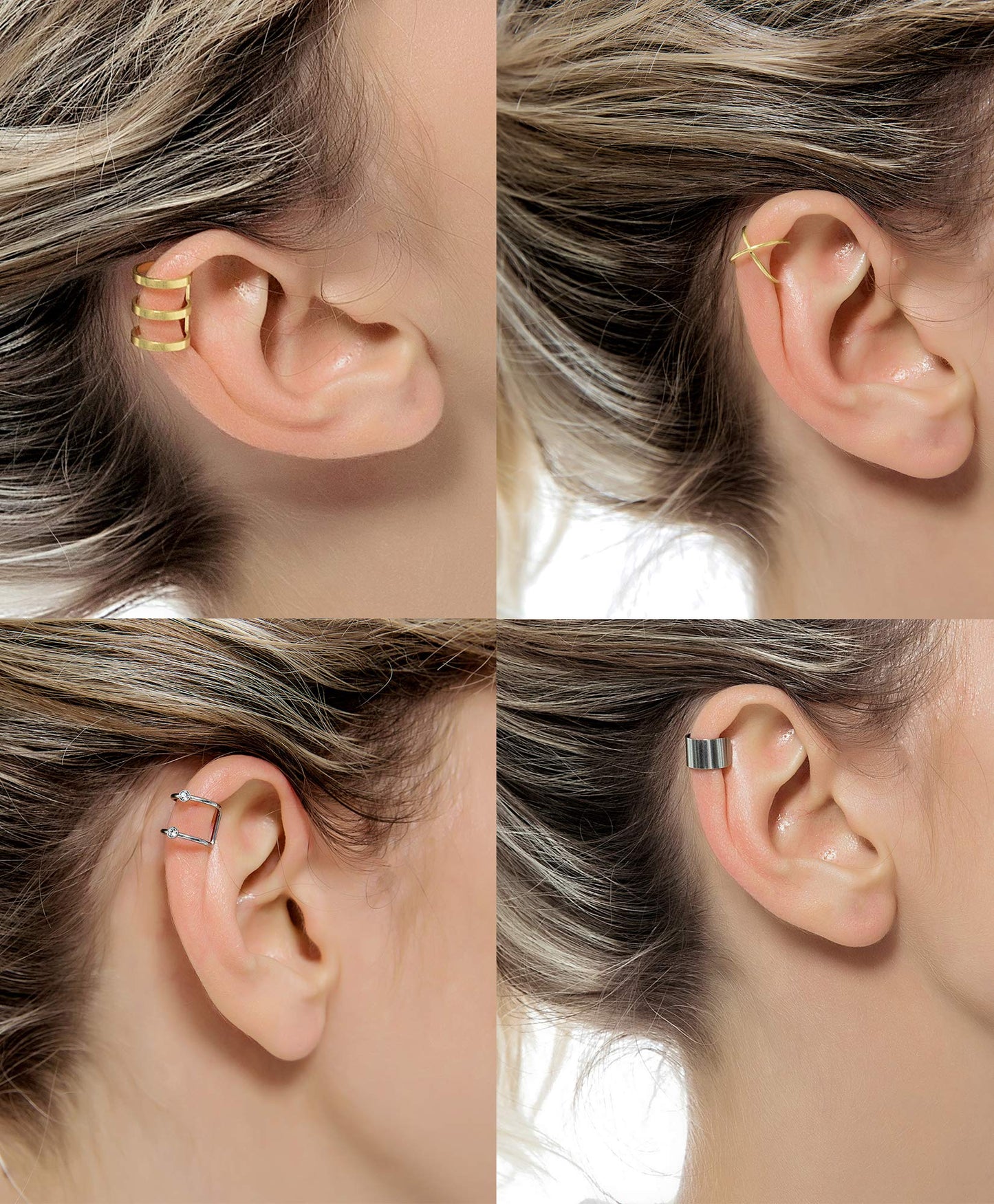 Tornito 4-10 Pairs Stainless Steel Ear Cuff Helix Cartilage Clip On Wrap Earrings Fake Nose Ring Non-Piercing Adjustable (A0:10 Pairs, Silver)