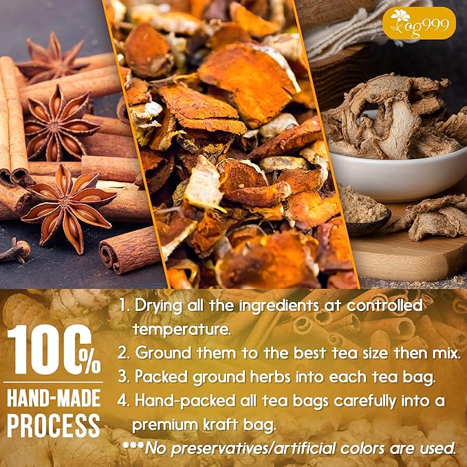 TOG999, 15 Turmeric, Ginger, Cinnamon Tea Bags, 100% Natural, Hand-made Blend of Turmeric, Ginger, and Cinnamon. Eco-conscious Tea Bags. No Sugar, No Caffeine, No Gluten, Vegan.